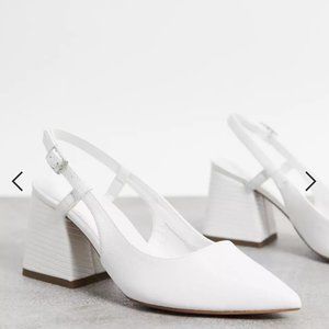 ASOS DESIGN Wide Fit Sydney slingback mid heels in white